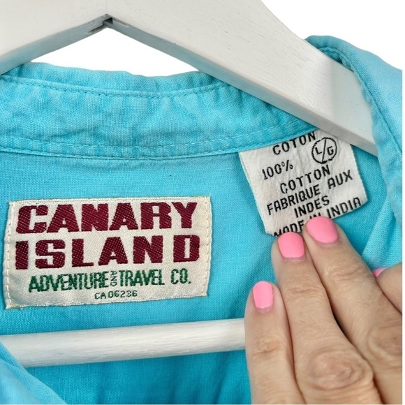 Vintage Canary Island Turquoise Tiki & Feather Embroidered Short Sleeve Shirt L - Picture 4 of 7